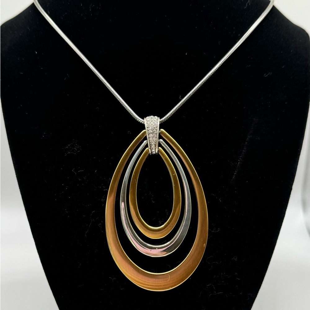BRIGHTON Meridian Swing Long Necklace Two Tone Oval Pendant